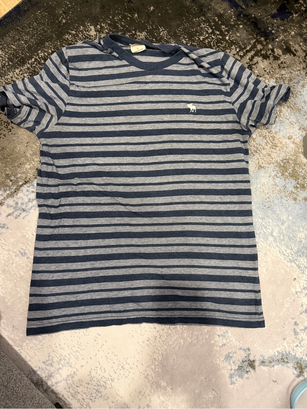Abercrombie & Fitch Striped Short Sleeve Tee - Navy & Gray